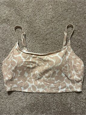aerie Beige and White Leopard-Print Swim Top
